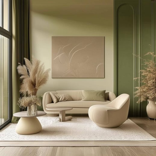 beige and olive green interior design